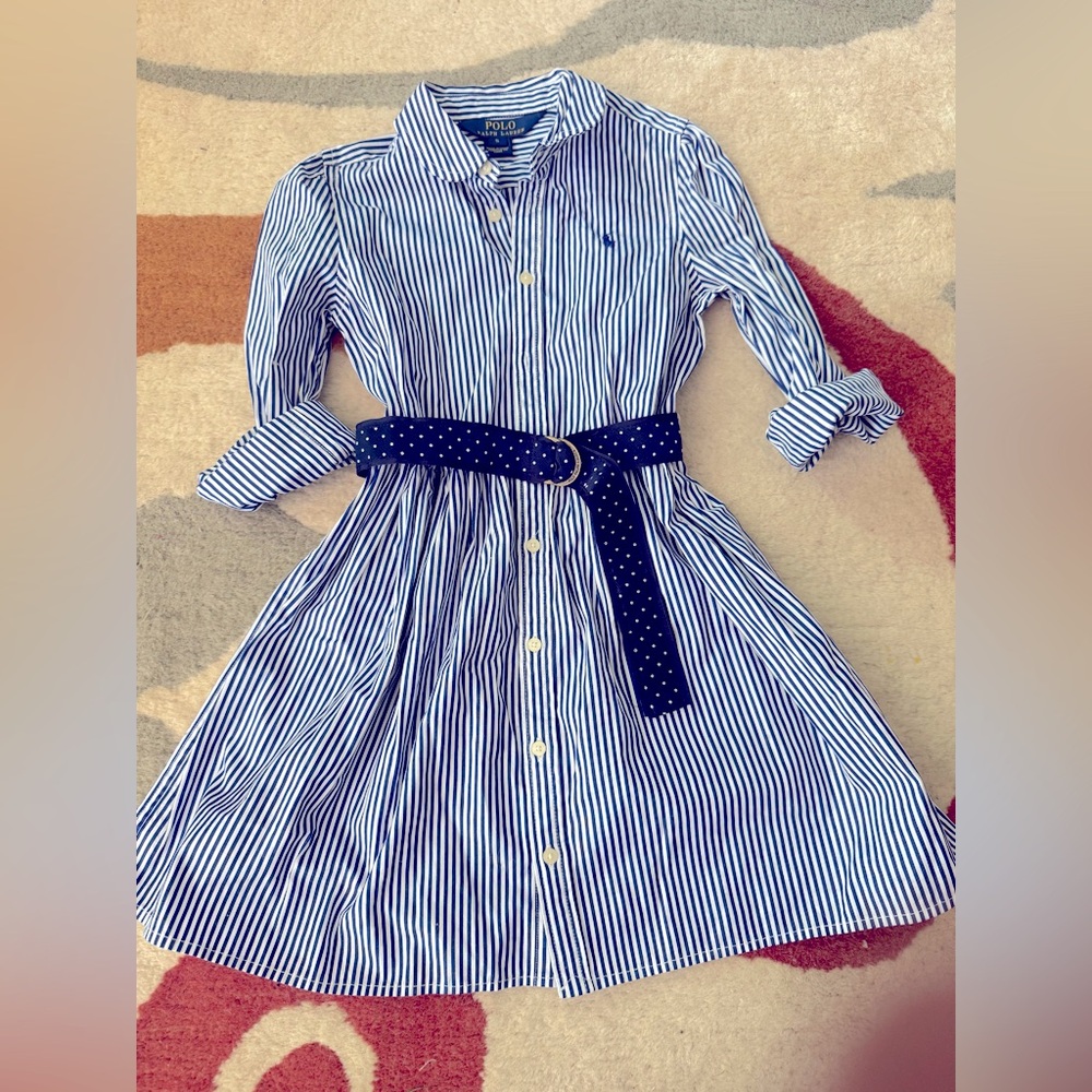 Like New! Polo by Ralph Lauren Kids Blue Striped Dress. Size 6